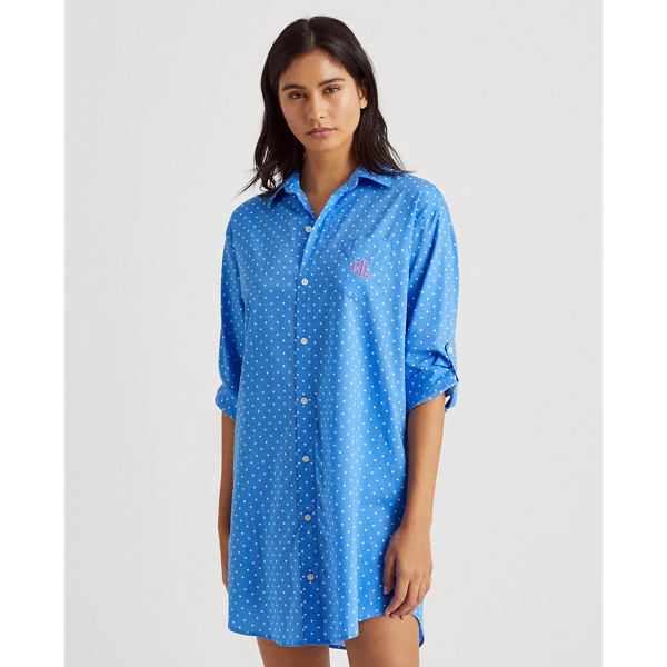 Blue Dot Polka-Dot Cotton-Blend Sleep Shirt Lauren 3