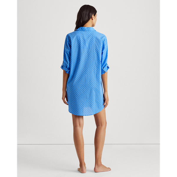 Blue Dot Polka-Dot Cotton-Blend Sleep Shirt Lauren 4