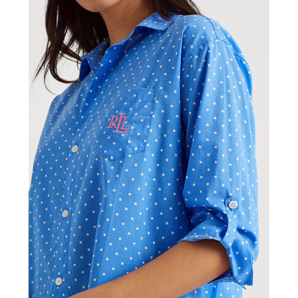 Blue Dot Polka-Dot Cotton-Blend Sleep Shirt Lauren 5