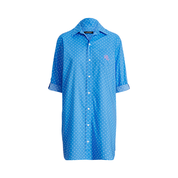 Blue Dot Polka-Dot Cotton-Blend Sleep Shirt Lauren 2