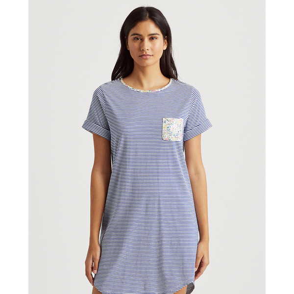 Blue Stripe Striped Cotton-Blend Sleep Shirt Lauren 3