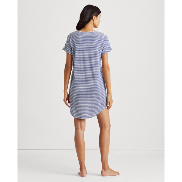 Blue Stripe Striped Cotton-Blend Sleep Shirt Lauren 4