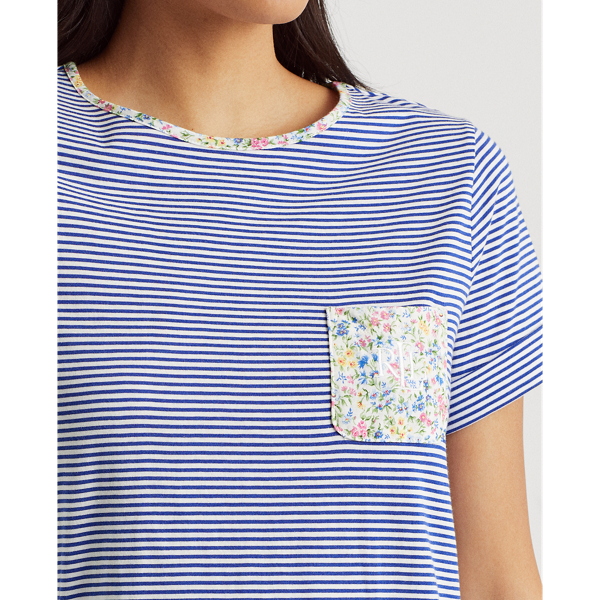 Blue Stripe Striped Cotton-Blend Sleep Shirt Lauren 5