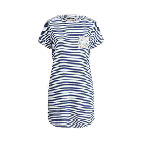 Blue Stripe Striped Cotton-Blend Sleep Shirt Lauren 2