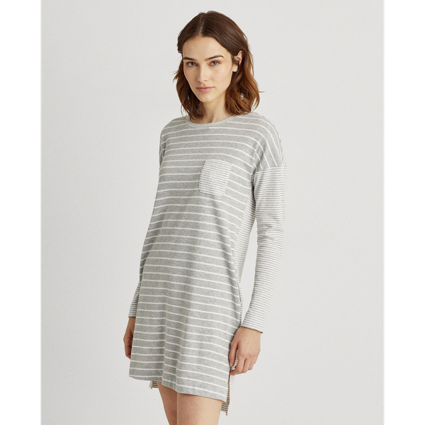 Grey Stripe Mixed-Stripe Long-Sleeve Sleep Shirt Lauren 4