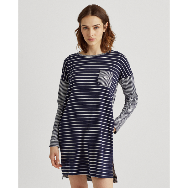 Navy Stripe Mixed-Stripe Long-Sleeve Sleep Shirt Lauren 4