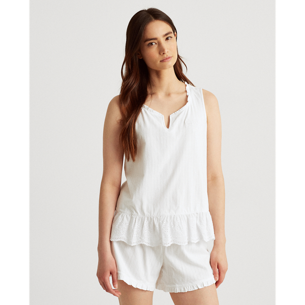 White Eyelet Cotton Boxer Pyjama Set Lauren 4