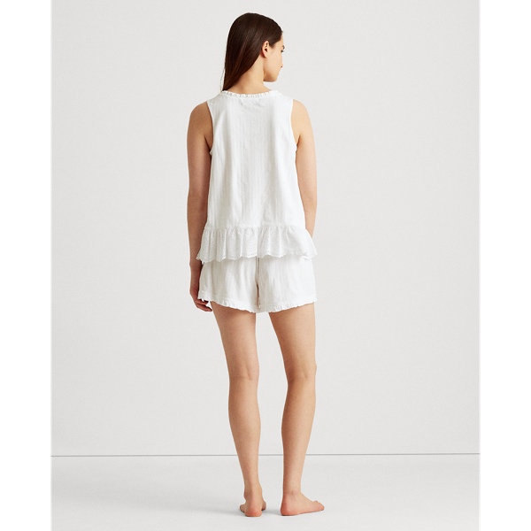 White Eyelet Cotton Boxer Pyjama Set Lauren 5
