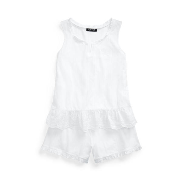 White Eyelet Cotton Boxer Pyjama Set Lauren 2