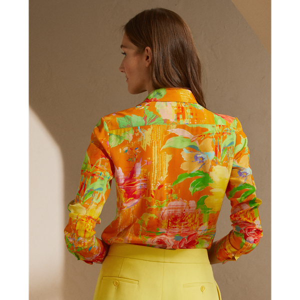 Orange Multi Hailey Floral Silk Shirt Ralph Lauren Collection 5