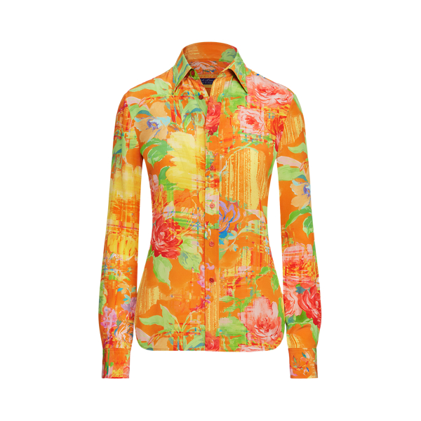Orange Multi Hailey Floral Silk Shirt Ralph Lauren Collection 2