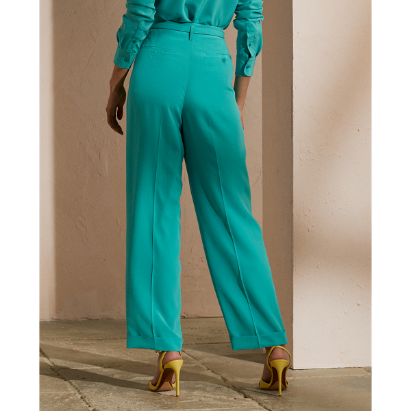 Pantaloni Darcy in cr&ecirc;pe e raso Ralph Lauren Collection in Ottanio 4