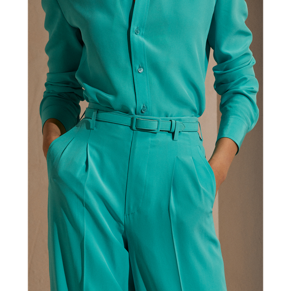 Pantaloni Darcy in cr&ecirc;pe e raso Ralph Lauren Collection in Ottanio 5