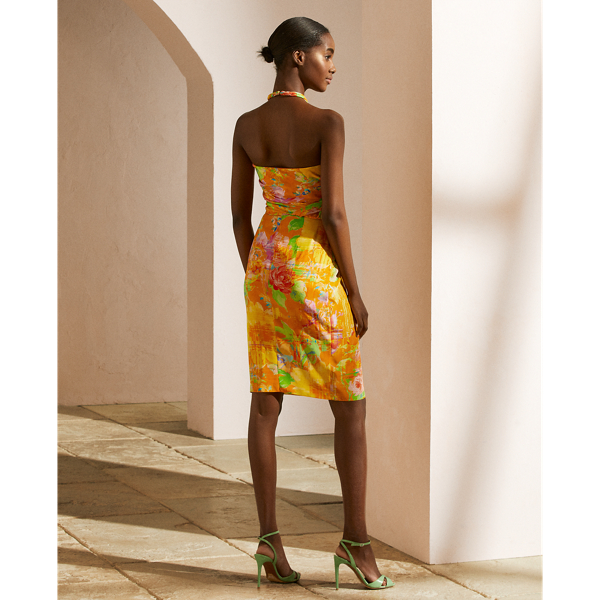 Orange Multi Rosamund Floral Silk Cocktail Dress Ralph Lauren Collection 5