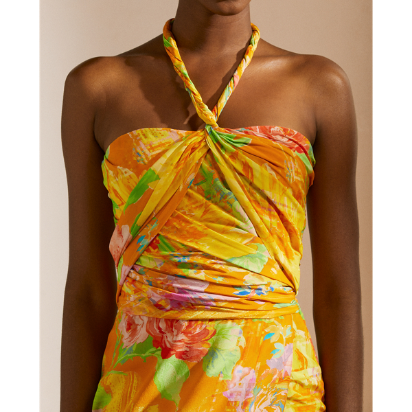 Orange Multi Rosamund Floral Silk Cocktail Dress Ralph Lauren Collection 6