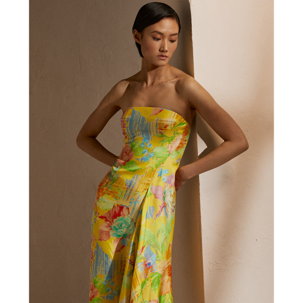 Vestido de cocktail seda floral Jaylin Ralph Lauren Collection em Amarelo multicor 4