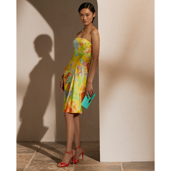 Yellow Multi Jaylin Floral Silk Cocktail Dress Ralph Lauren Collection 1