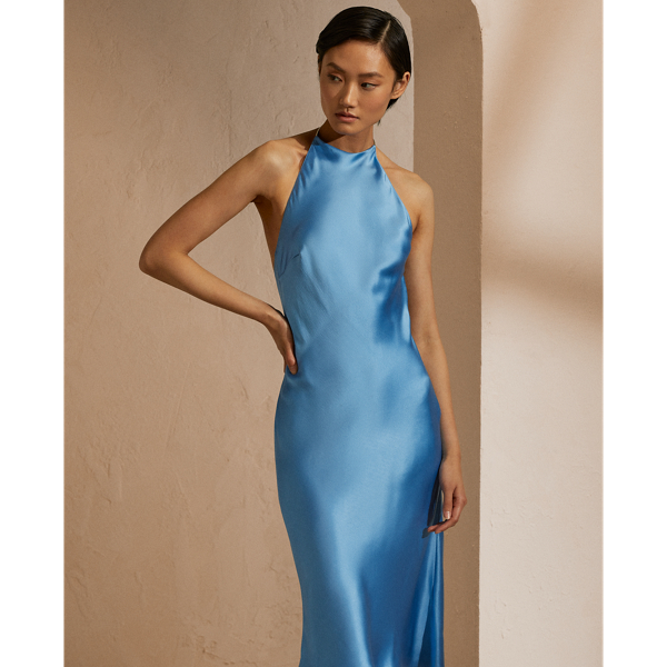 Asher Silk Halter Cocktail Dress Ralph Lauren Collection em Cornflower 3