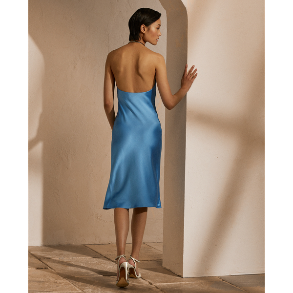 Asher Silk Halter Cocktail Dress Ralph Lauren Collection em Cornflower 4