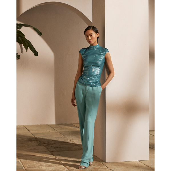 Dark Teal Robynn Embellished Stretch Tulle Blouse Ralph Lauren Collection 4