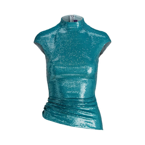 Dark Teal Robynn Embellished Stretch Tulle Blouse Ralph Lauren Collection 2