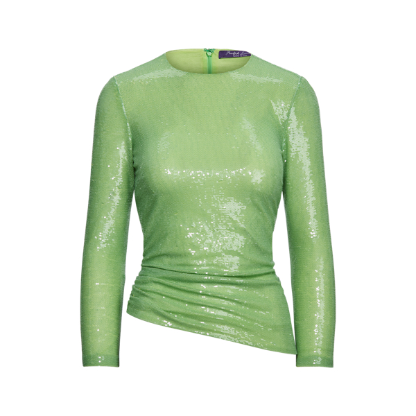 Alysha Embellished Stretch Tulle Blouse Ralph Lauren Collection in Celadon 2