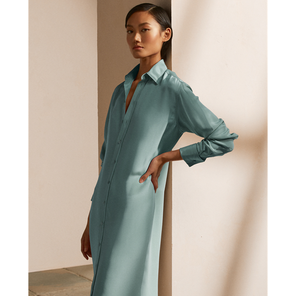 Teal Graison Silk-Blend Marocain Day Dress Ralph Lauren Collection 3