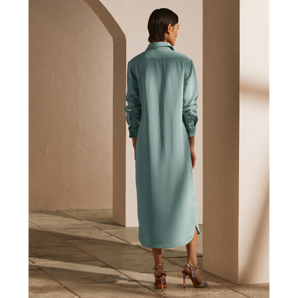Teal Graison Silk-Blend Marocain Day Dress Ralph Lauren Collection 4