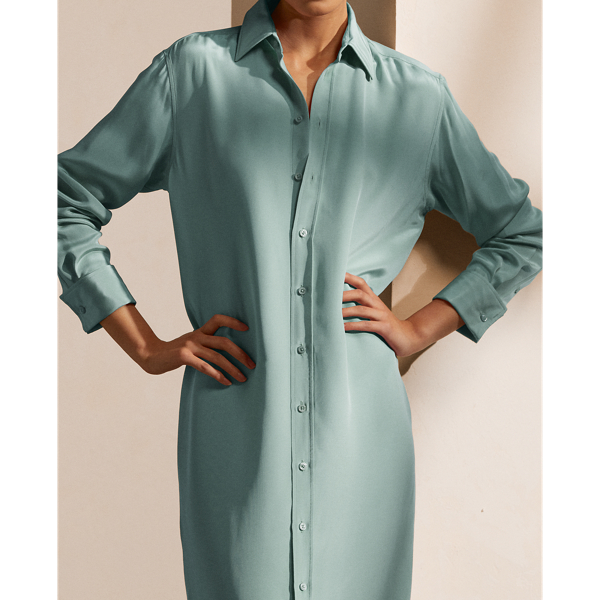 Teal Graison Silk-Blend Marocain Day Dress Ralph Lauren Collection 5