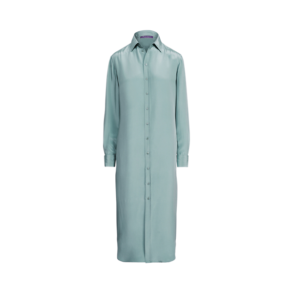Teal Graison Silk-Blend Marocain Day Dress Ralph Lauren Collection 2