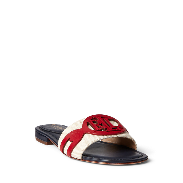 Natural/ Red/ Navy Alegra Canvas &amp; Leather Slide Sandal Lauren 2