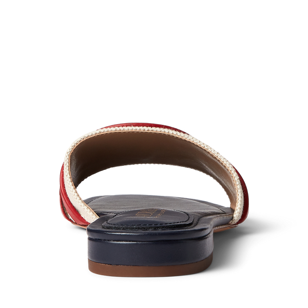 Natural/ Red/ Navy Alegra Canvas &amp; Leather Slide Sandal Lauren 3