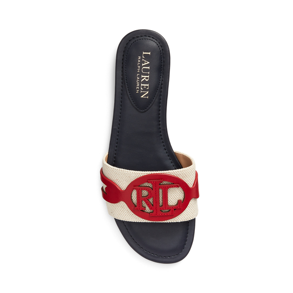 Natural/ Red/ Navy Alegra Canvas &amp; Leather Slide Sandal Lauren 4