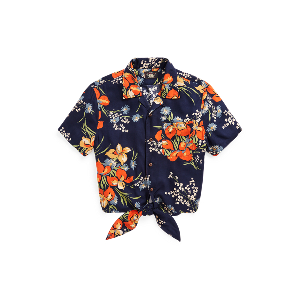 Floral-Print Tie-Waist Camp Shirt