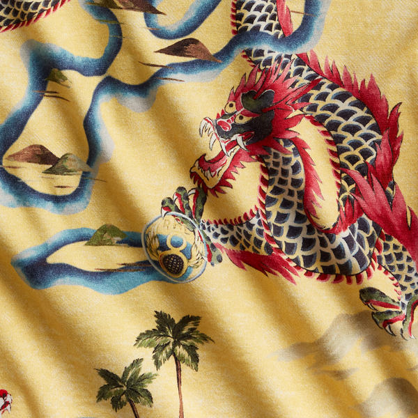 Yellow/Multi Dragon-Print Jersey Camp Shirt RRL 3