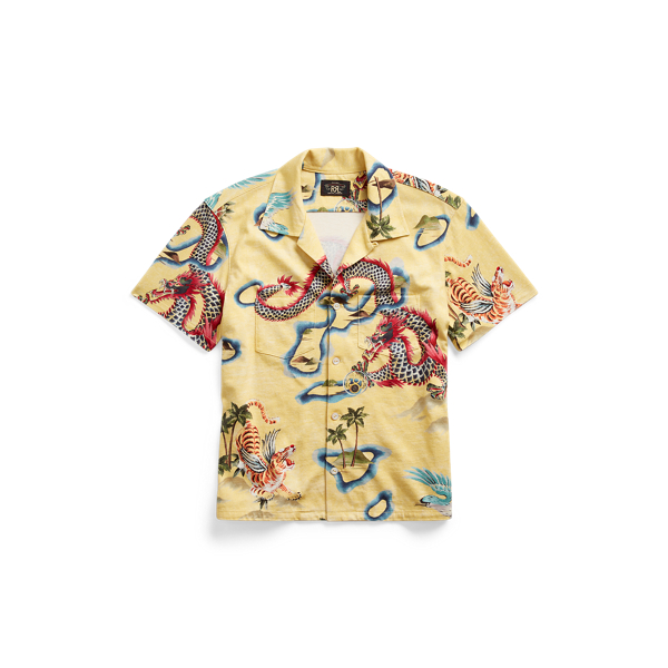 Dragon-Print Jersey Camp Shirt