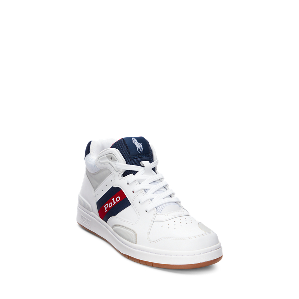 Baskets Court Mid Pro Polo Ralph Lauren en White/Newport Navy/ Red 2