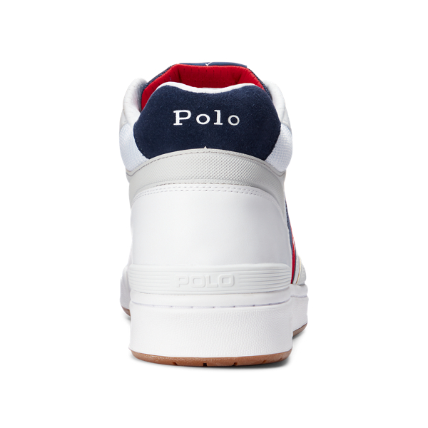 Baskets Court Mid Pro Polo Ralph Lauren en White/Newport Navy/ Red 3