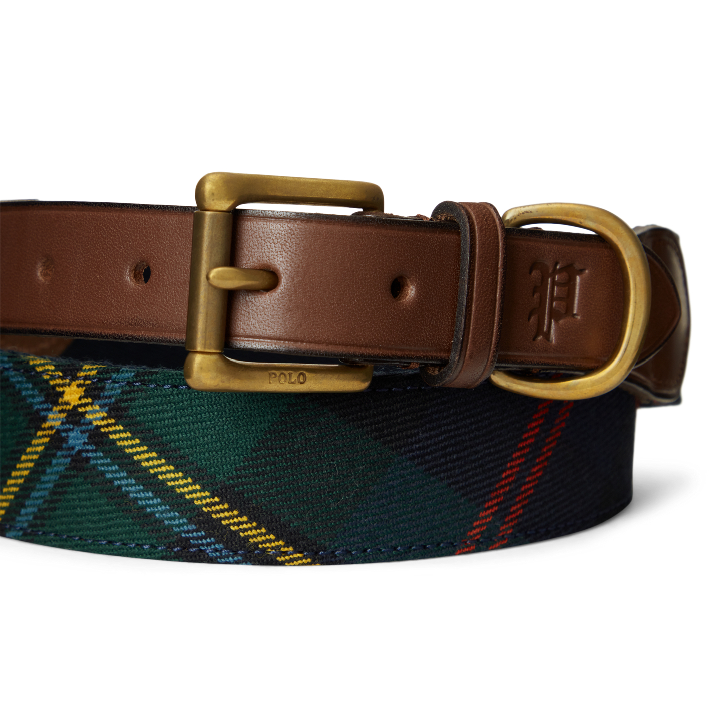 Мужской ремень Ralph Lauren Leather-Trim Plaid, цвет: Варёный — фото 1