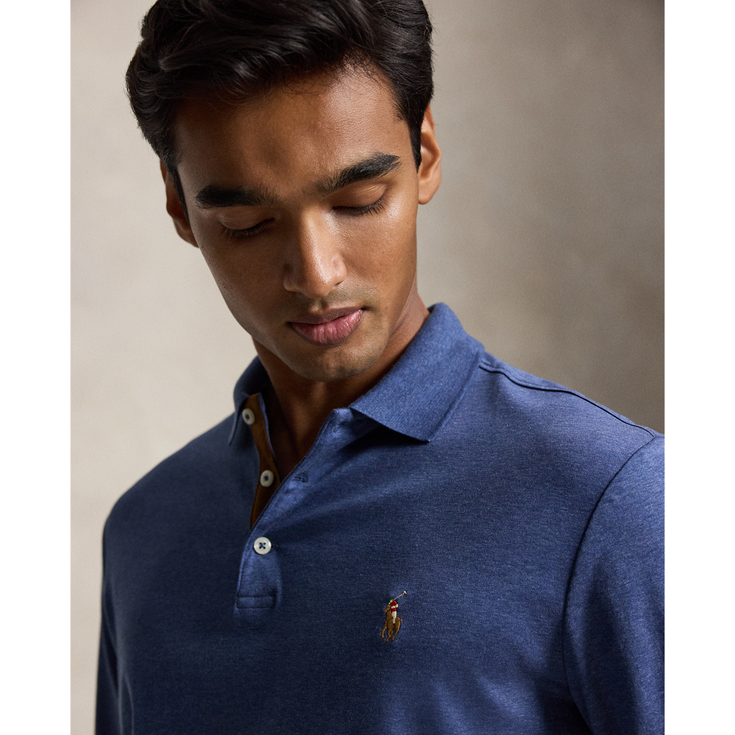 Мужское поло Ralph Lauren Classic Fit Soft Cotton Polo Shirt, цвет: Синий меланжевый — фото 3