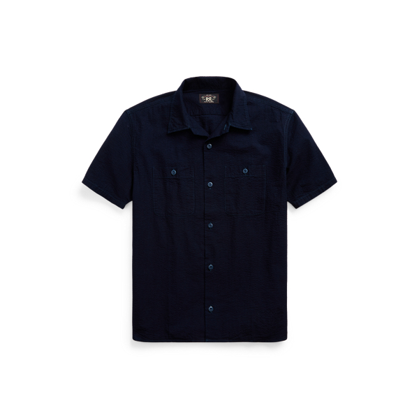 Indigo Seersucker Camp Shirt