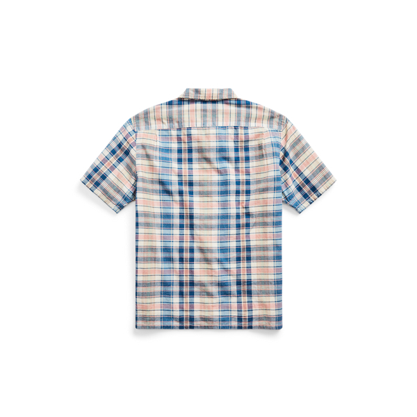 Cream/Multi Indigo Plaid Woven Camp Shirt RRL 2