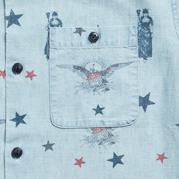 Indigo/Multi Indigo Star-Print Camp Shirt RRL 3