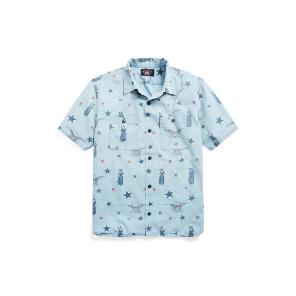 Indigo Star-Print Camp Shirt RRL 1