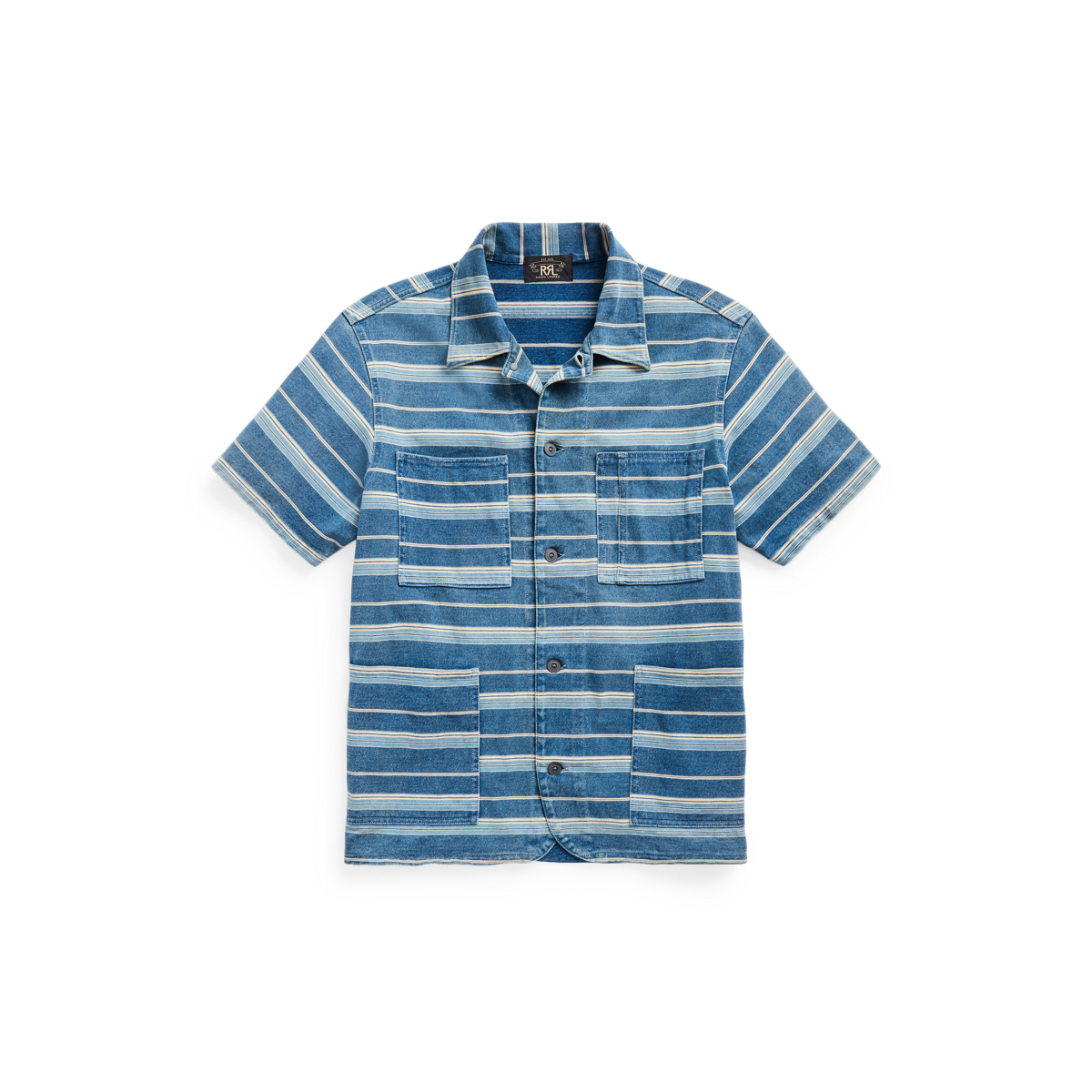 トップス RRL Jersey Shirt M Indigo Print Jersey Camp Shirt