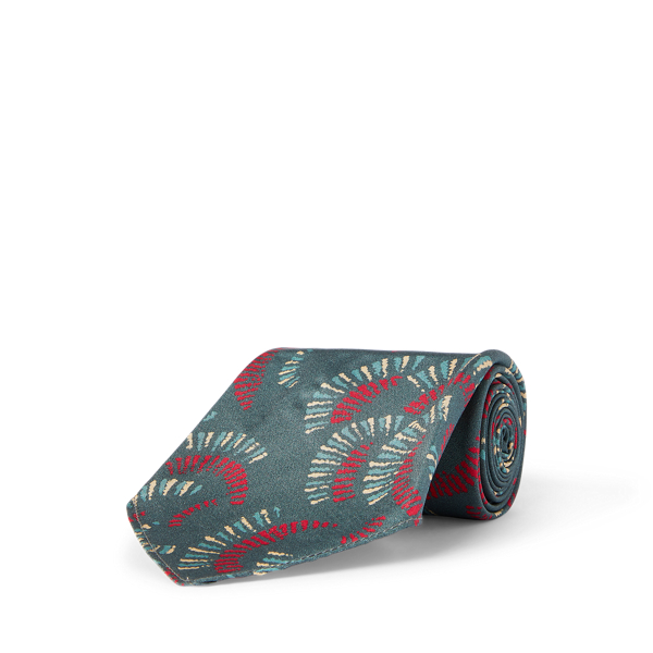 Lt Green Multi Handmade Fan-Print Silk Tie RRL 2