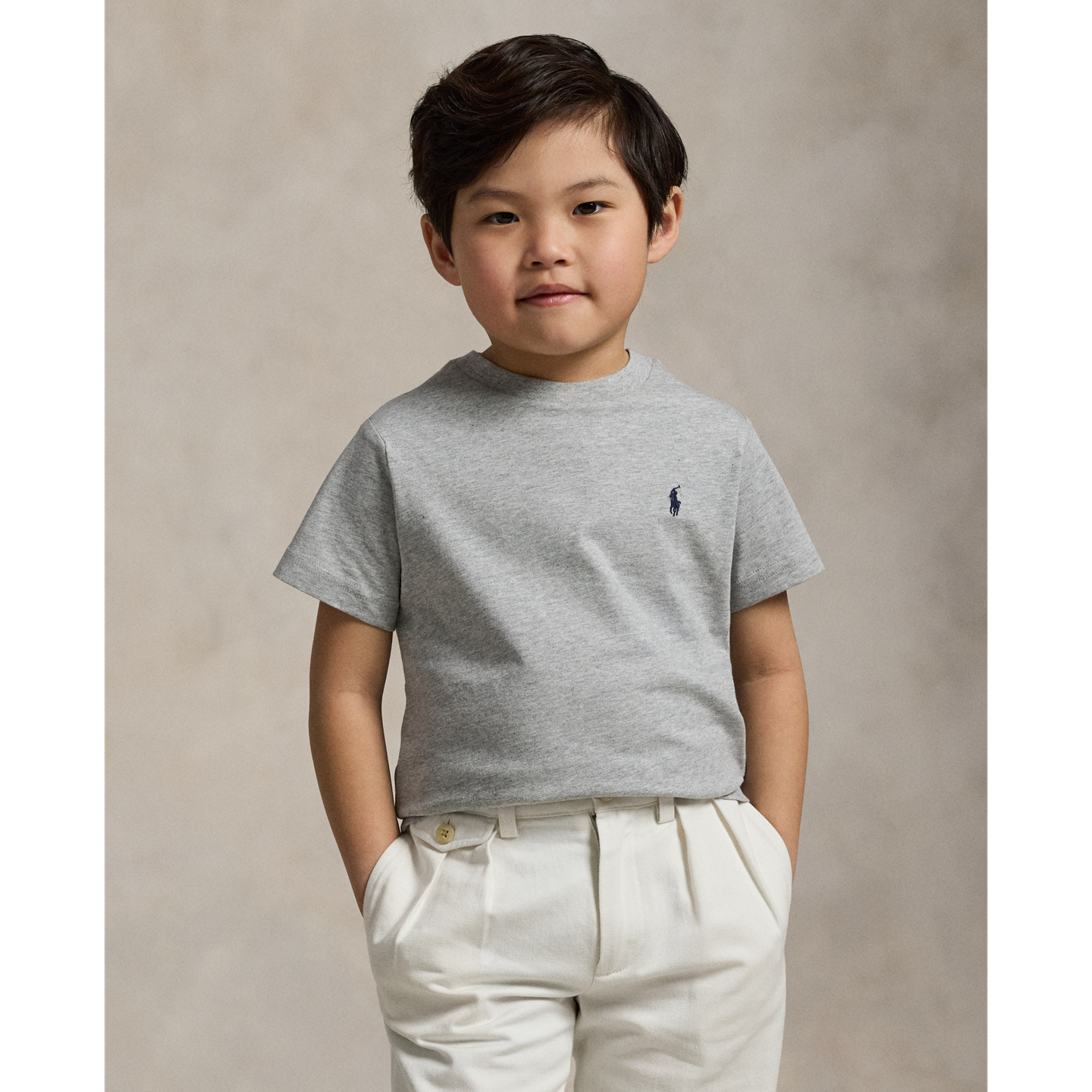 Детская футболка Ralph Lauren Cotton Jersey Crewneck, цвет: Меланжевый — фото 4