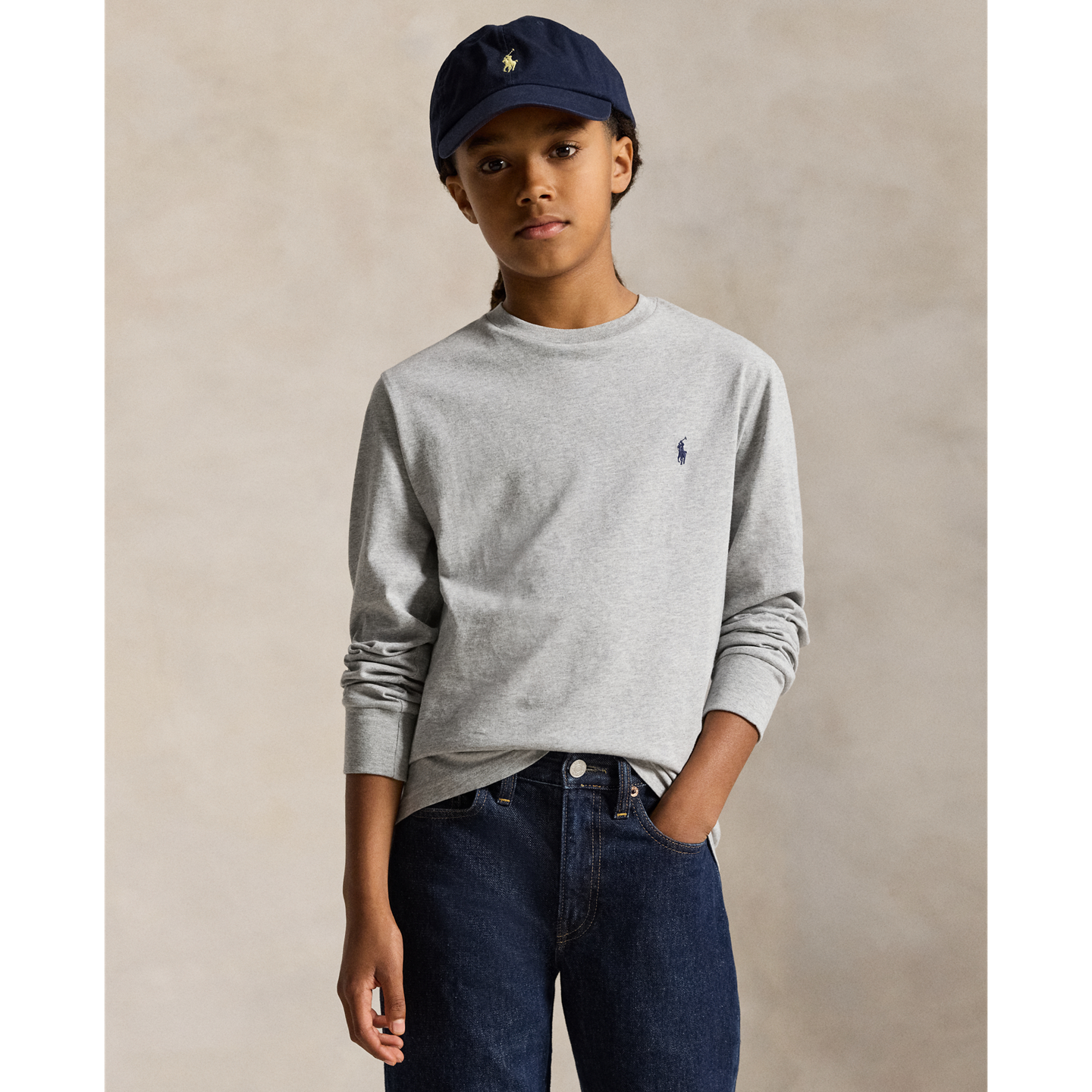 Детская футболка Ralph Lauren Cotton Jersey Long-Sleeve, цвет: Меланжевый — фото 4