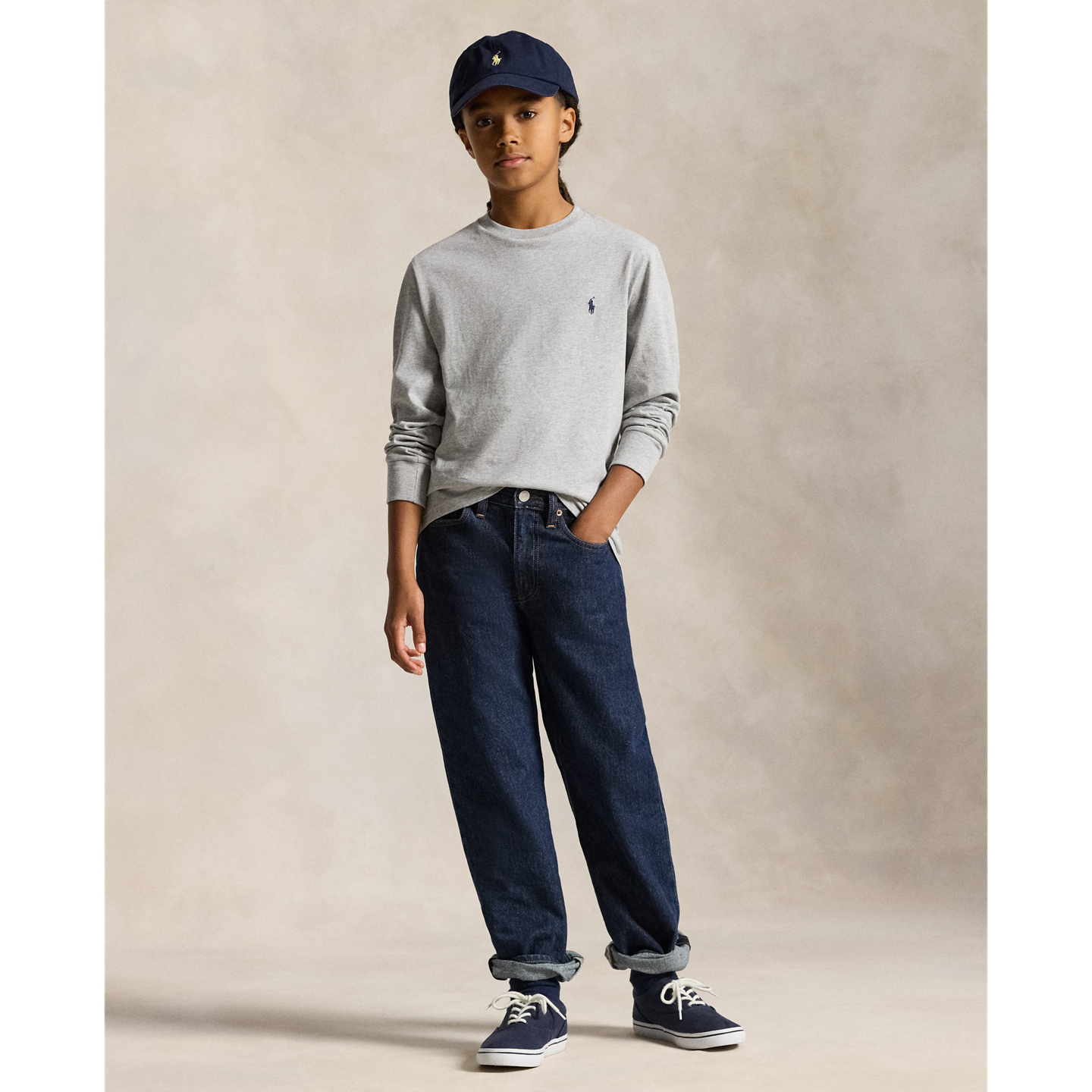 Детская футболка Ralph Lauren Cotton Jersey Long-Sleeve, цвет: Меланжевый — фото 2