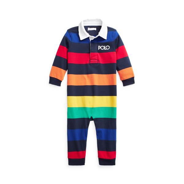 Logo Striped Cotton Rugby Coverall Baby Boy 1